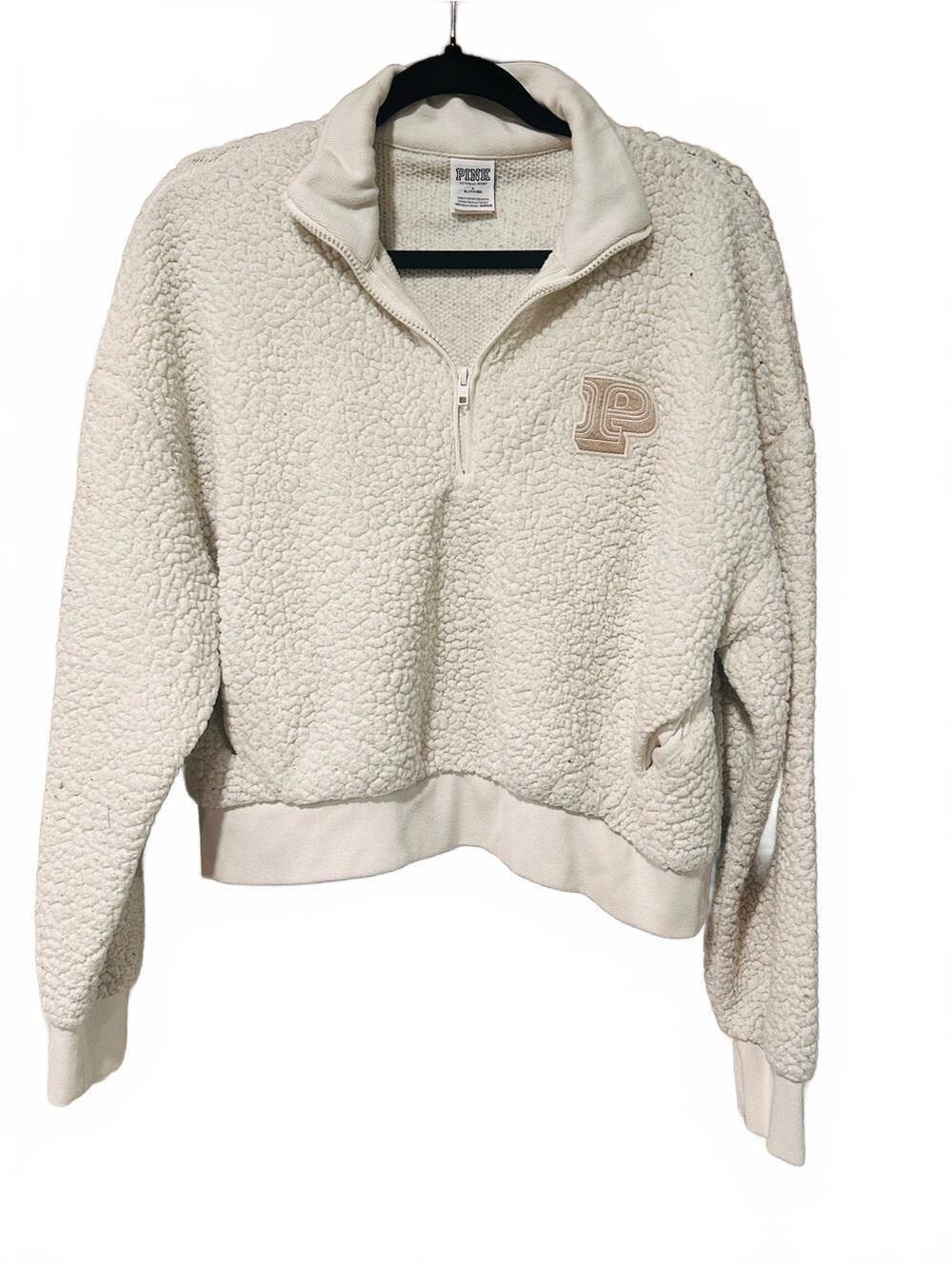 PINK Victoria's Secret Cream Sherpa Half-Zip Pullover